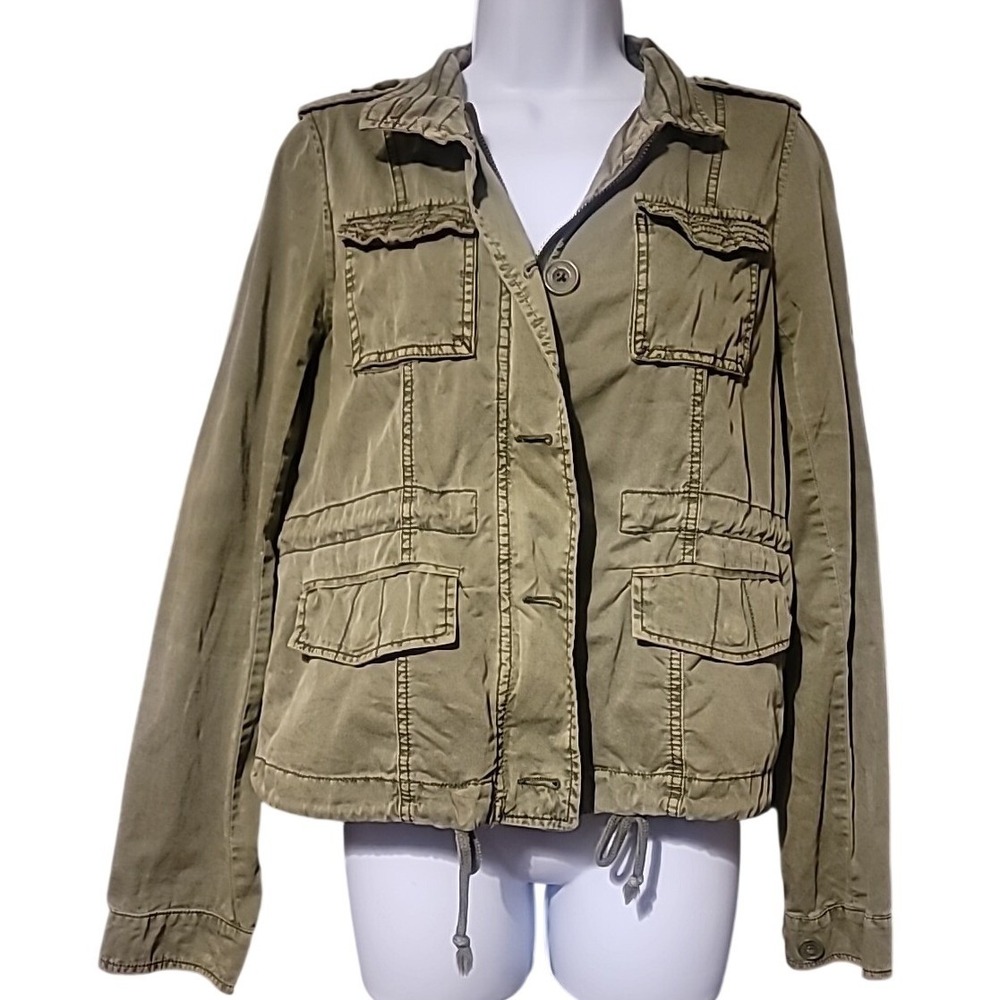 Aeropostale Womens Medium Olive Green Military Utility Field Jacket Zip Button